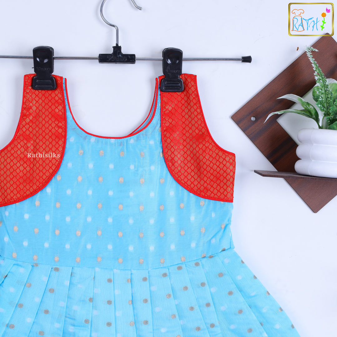 Sky Blue & Red Traditional  Frock