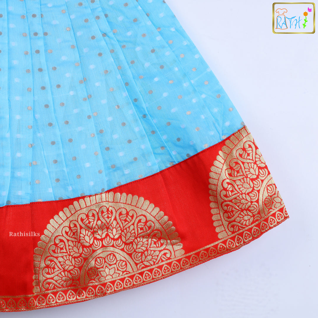 Sky Blue & Red Traditional  Frock