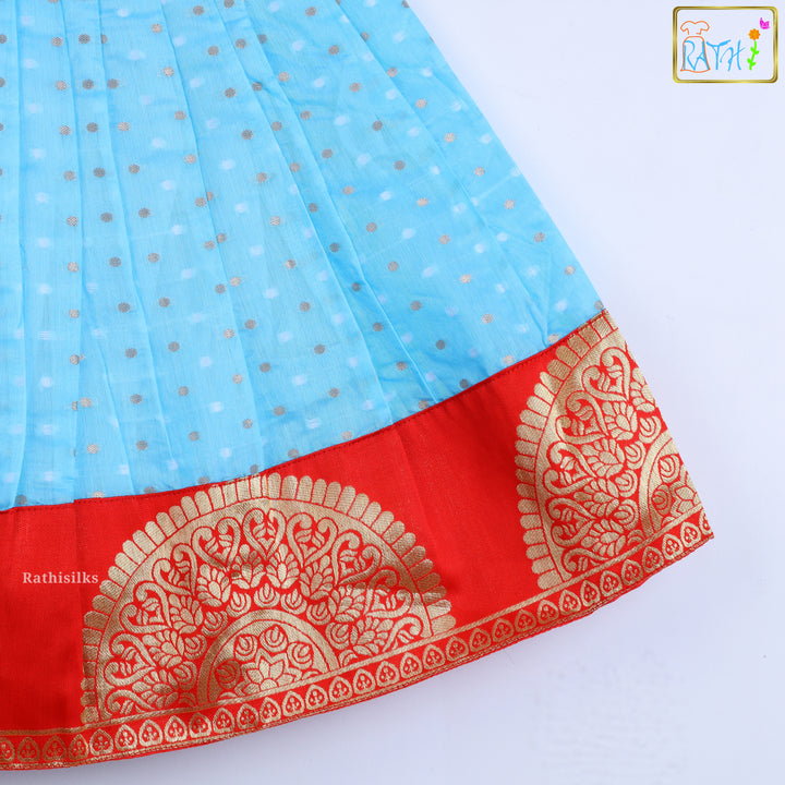 Sky Blue & Red Traditional  Frock