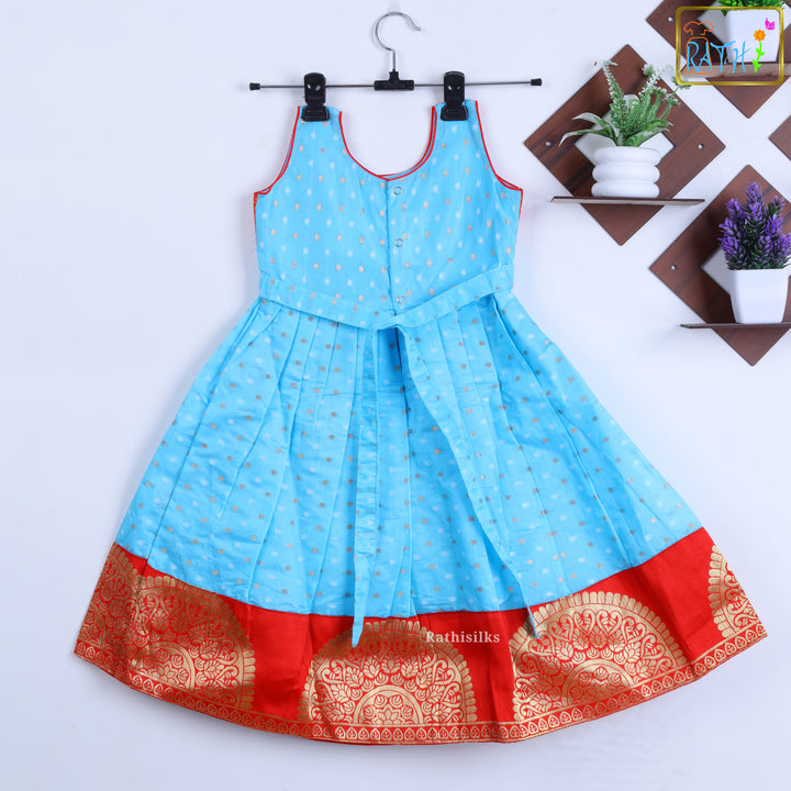 Sky Blue & Red Traditional  Frock