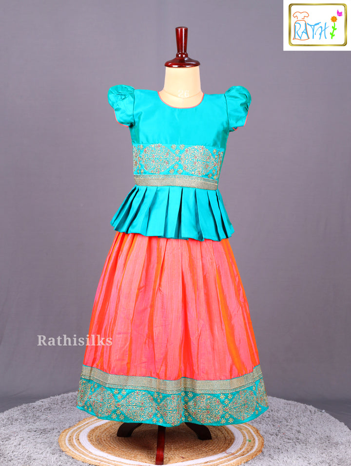 Vibrant Green Top & Pink Pavadai Sattai