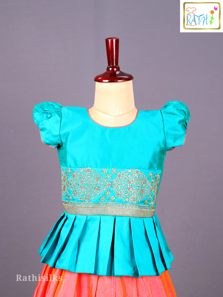 Vibrant Green Top & Pink Pavadai Sattai