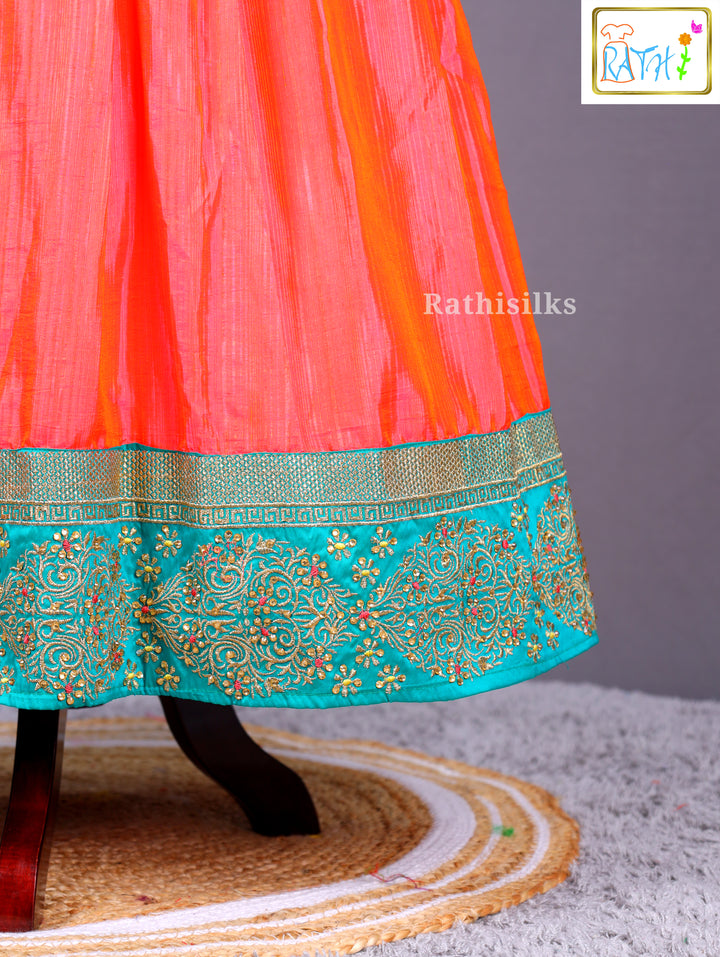 Vibrant Green Top & Pink Pavadai Sattai