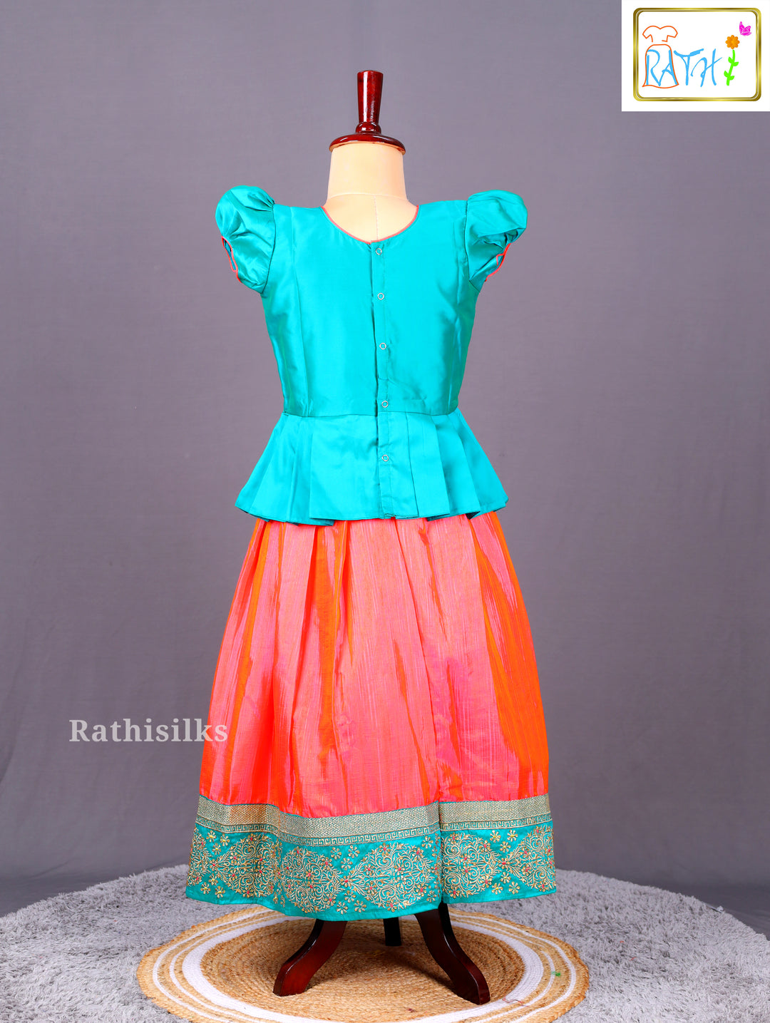 Vibrant Green Top & Pink Pavadai Sattai
