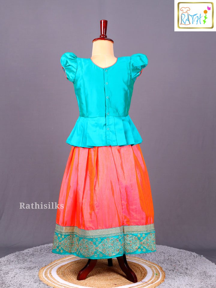 Vibrant Green Top & Pink Pavadai Sattai