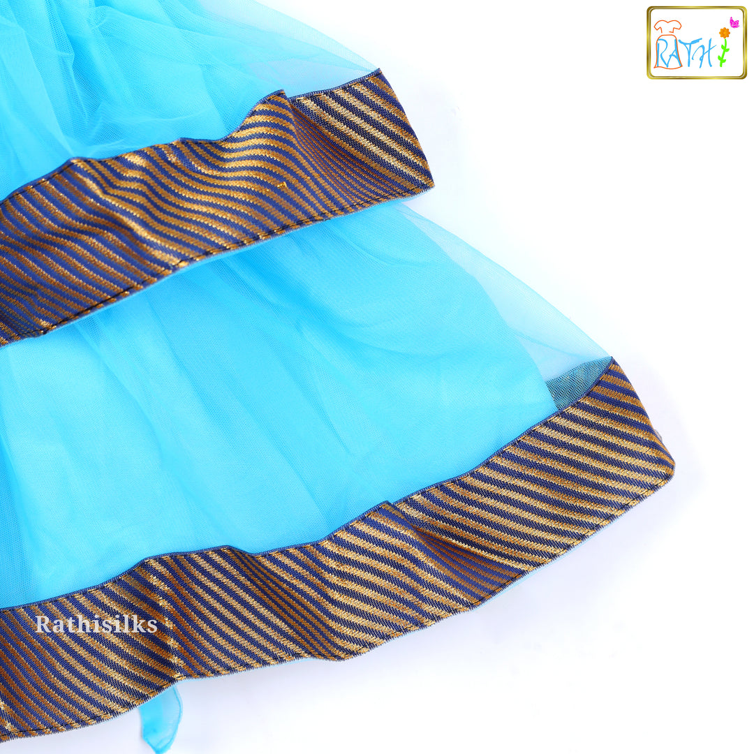 Elegant Sky Blue & Black Layered Party Frock