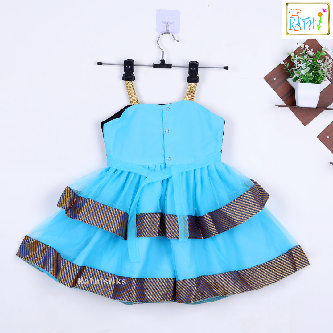 Elegant Sky Blue & Black Layered Party Frock