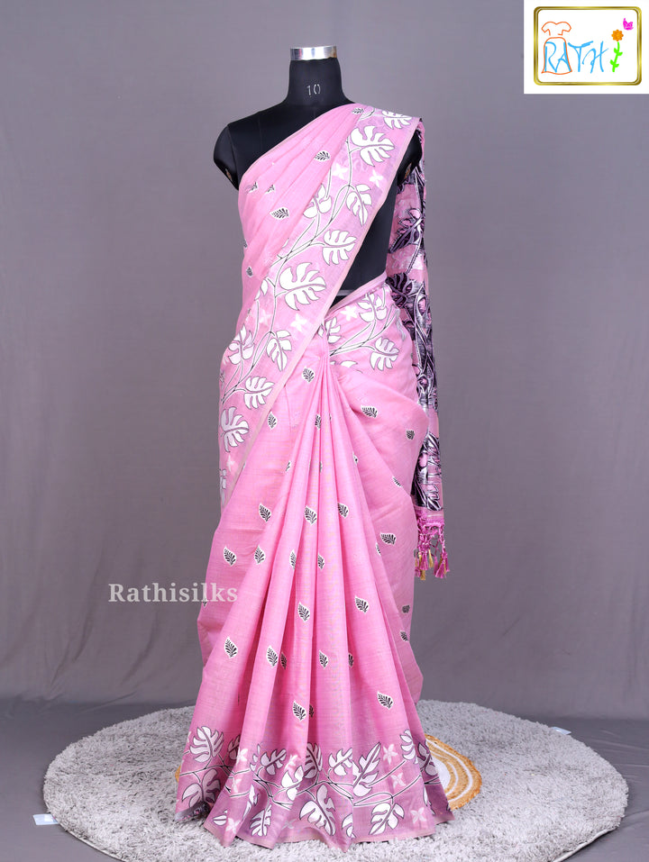 Pastel Pink Synthetic Saree