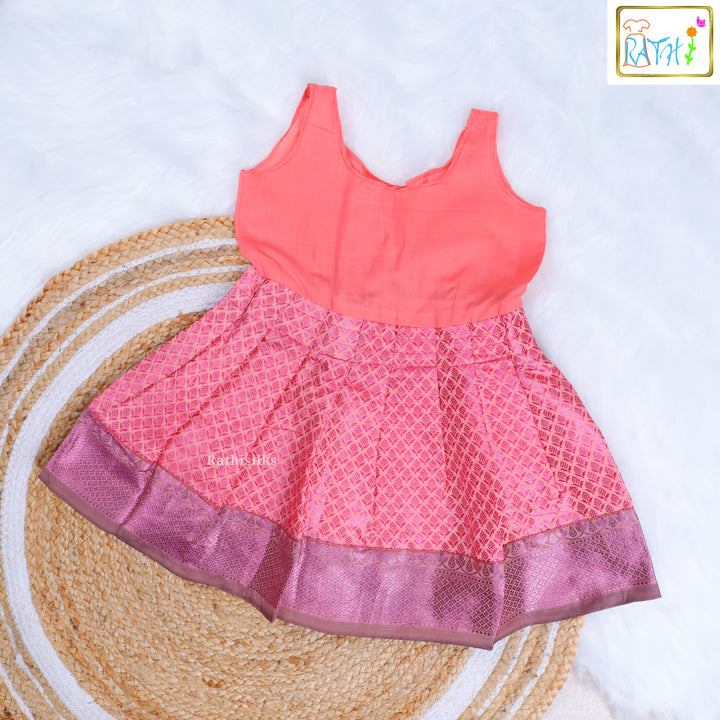 Emerald Green Bib-Neck Blouse with Pink Zari Pavadai