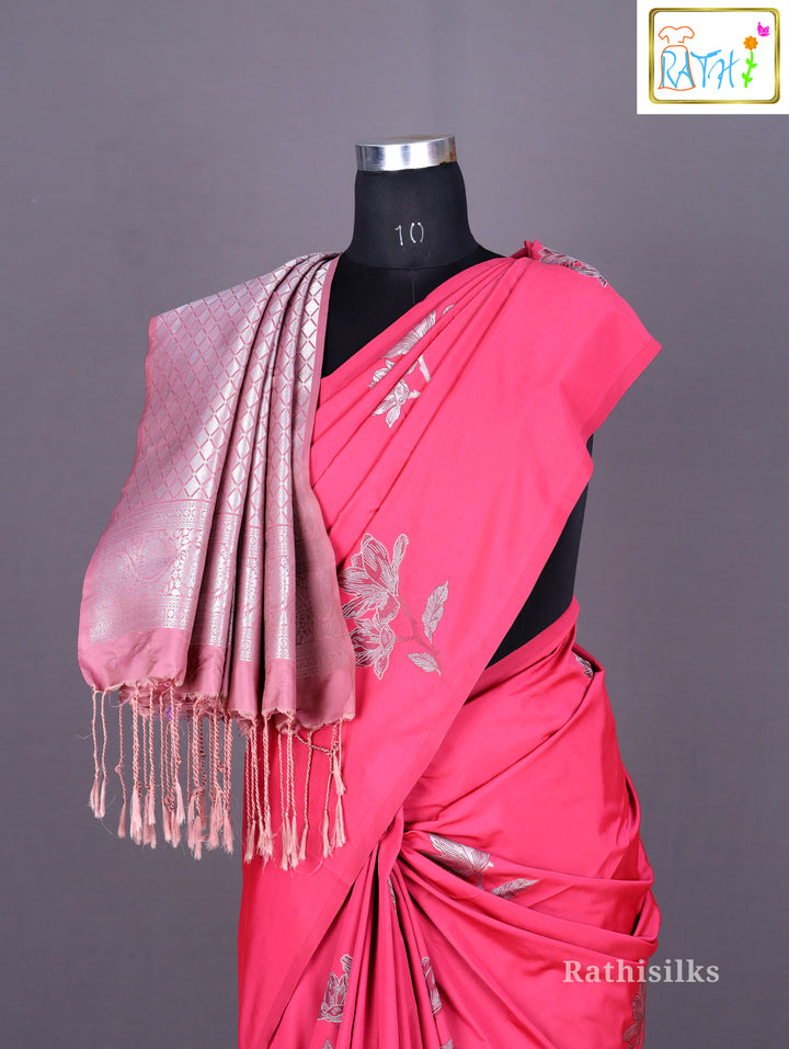 Vibrant Hot Pink Art Silk Saree