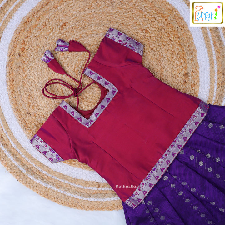 Maroon Blouse & Purple Zari Pavadai Set