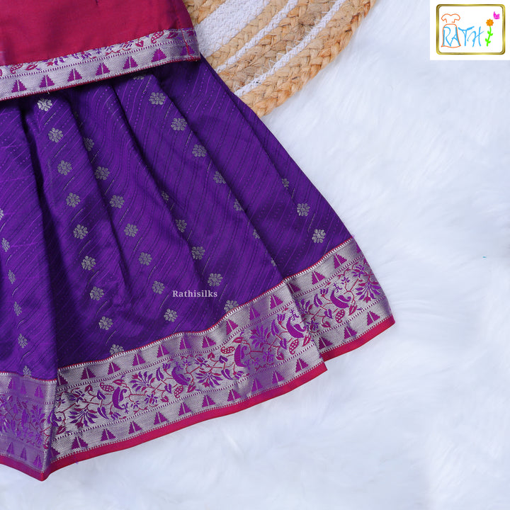 Maroon Blouse & Purple Zari Pavadai Set
