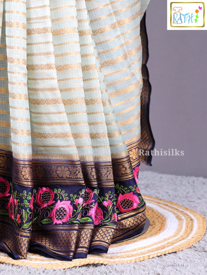 Elegant Light Green and Pink Floral Embroidered Synthetic Saree