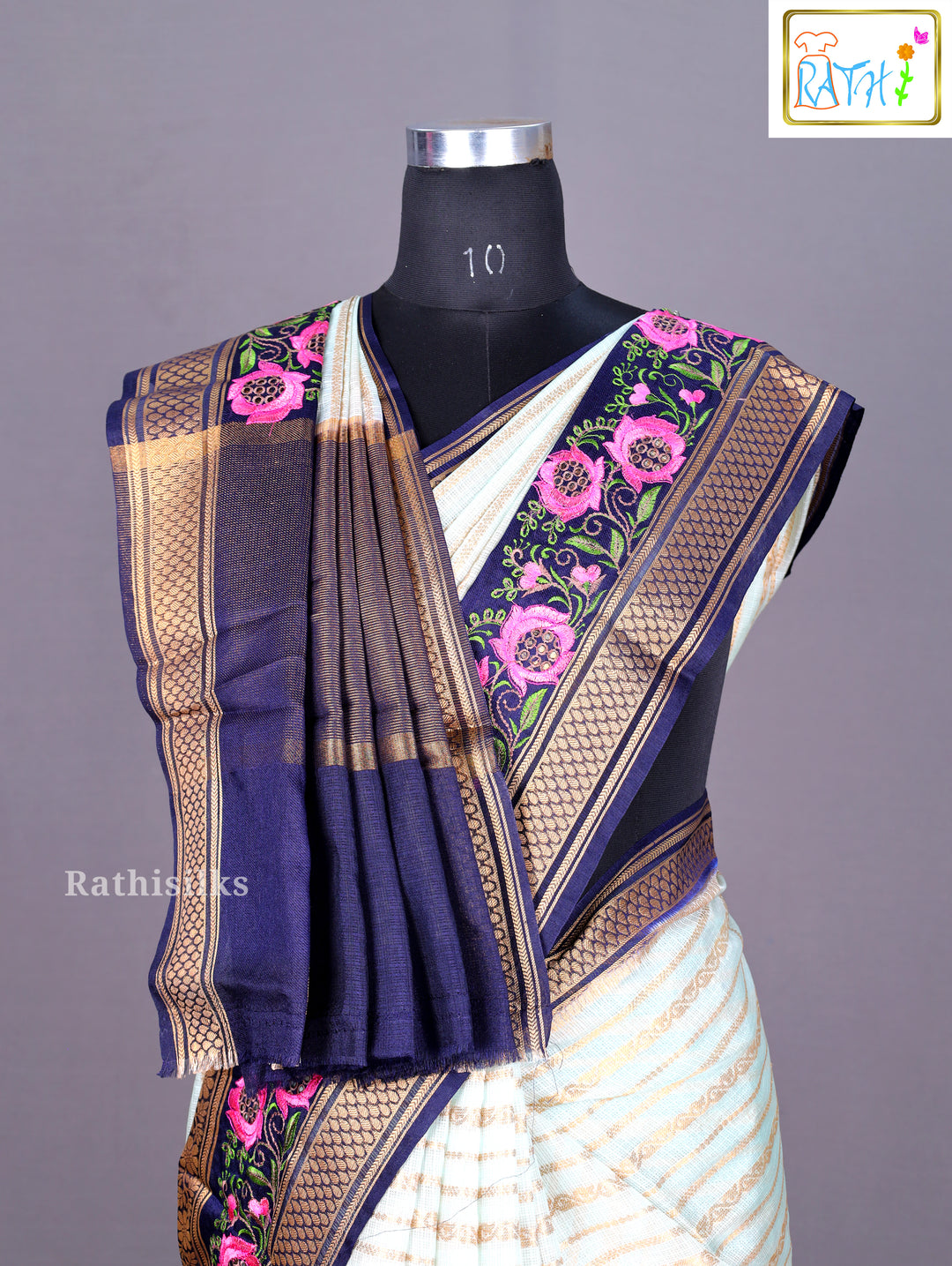 Elegant Light Green and Pink Floral Embroidered Synthetic Saree