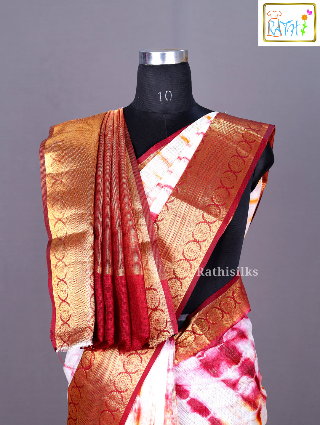 Elegant White and Orange Tie-Dye Synthetic Saree