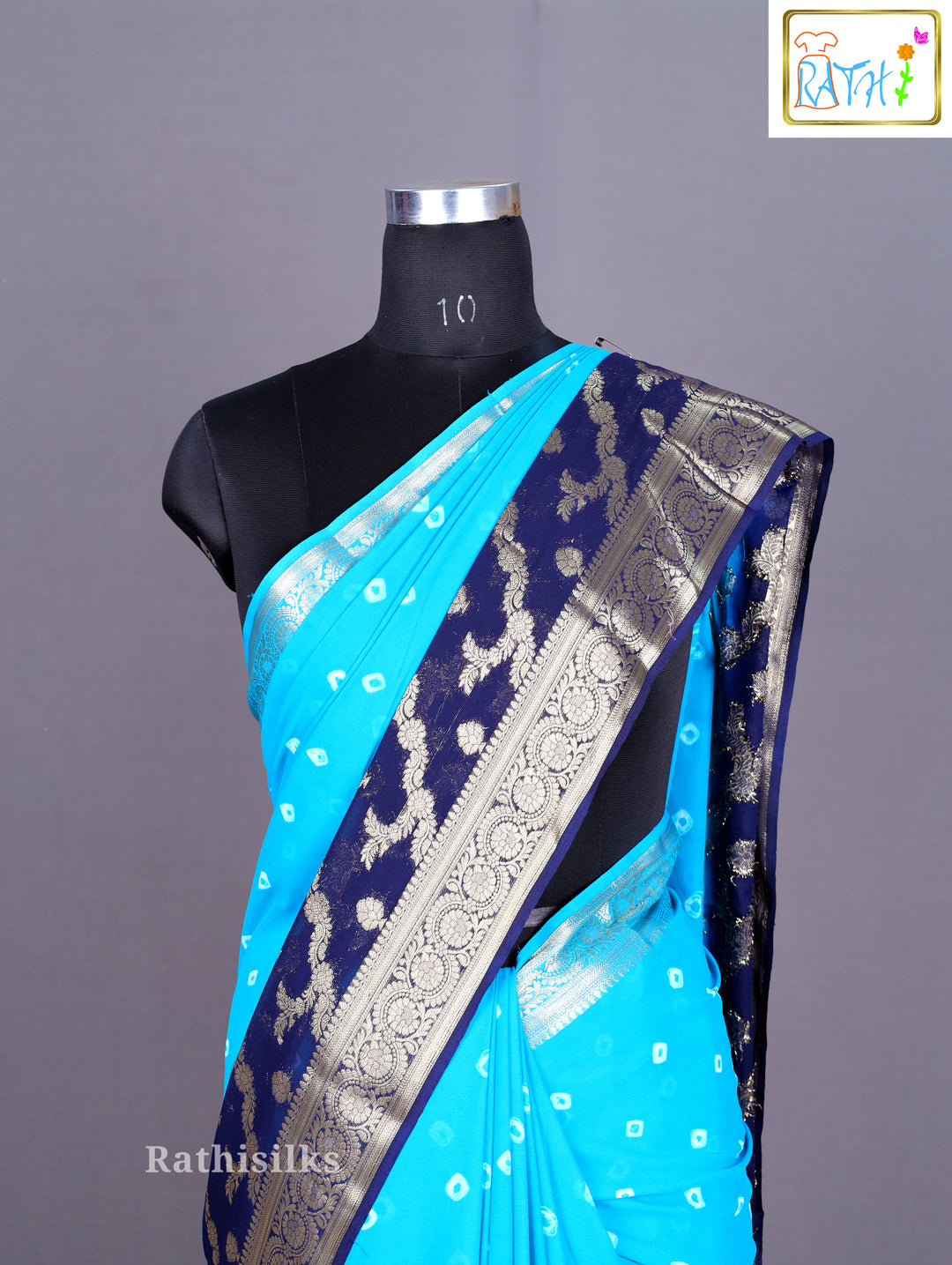 Vibrant Blue and Navy Synthetic Saree