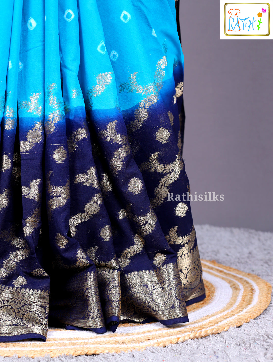 Vibrant Blue and Navy Synthetic Saree