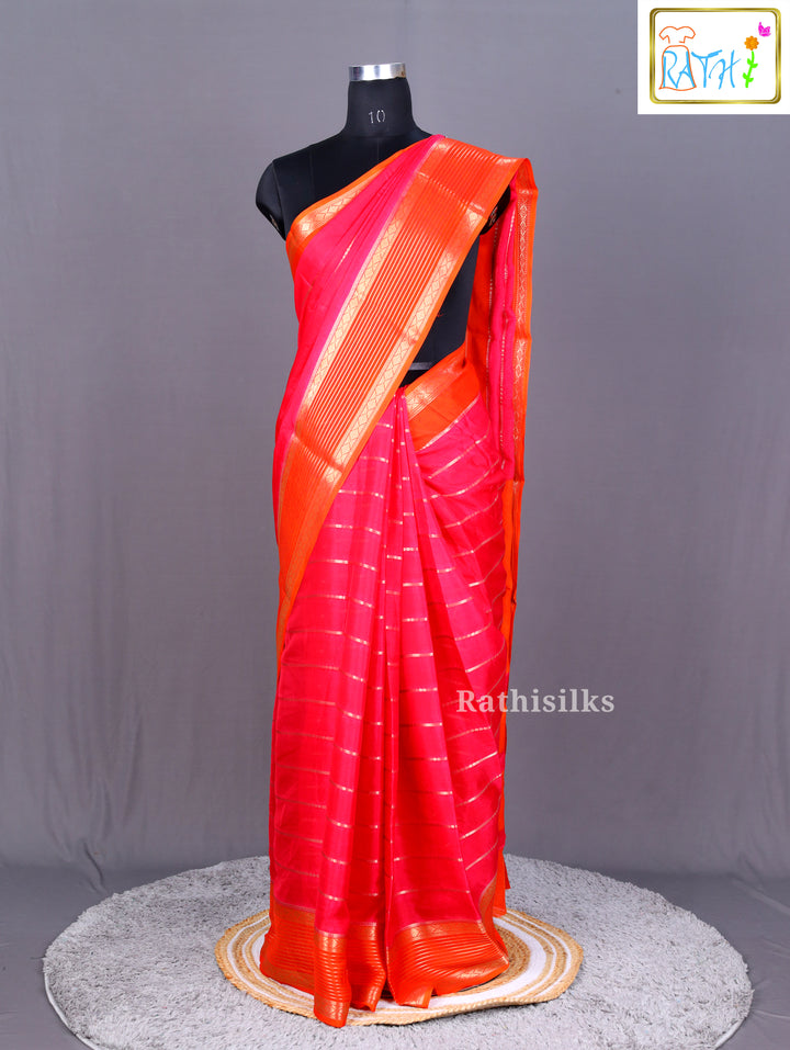 Vibrant Pink and Orange Synthetic Saree