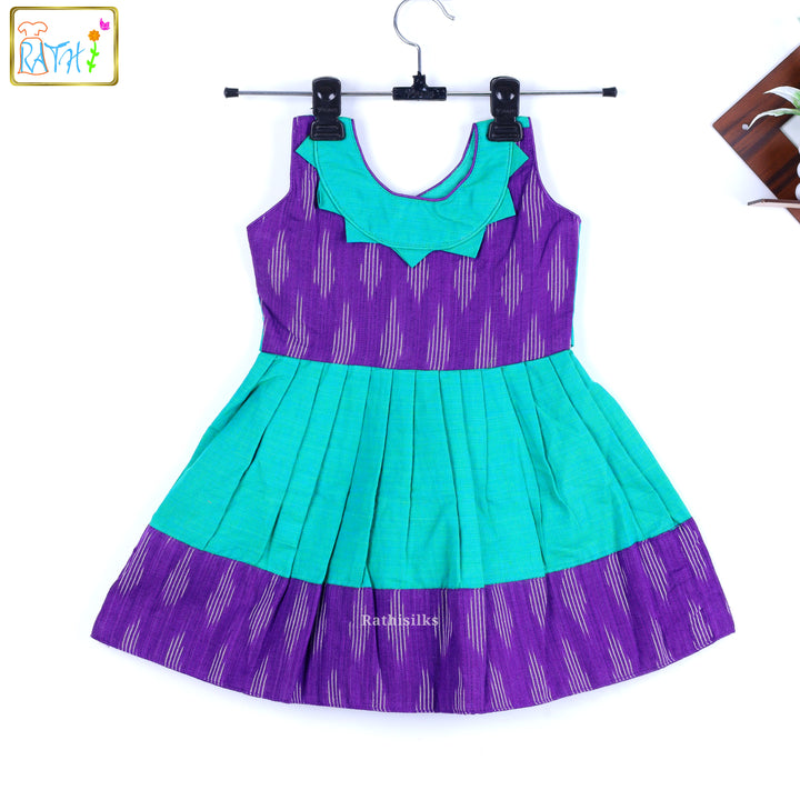 Peacock Grace Ikat Mangalagiri Cotton Frock