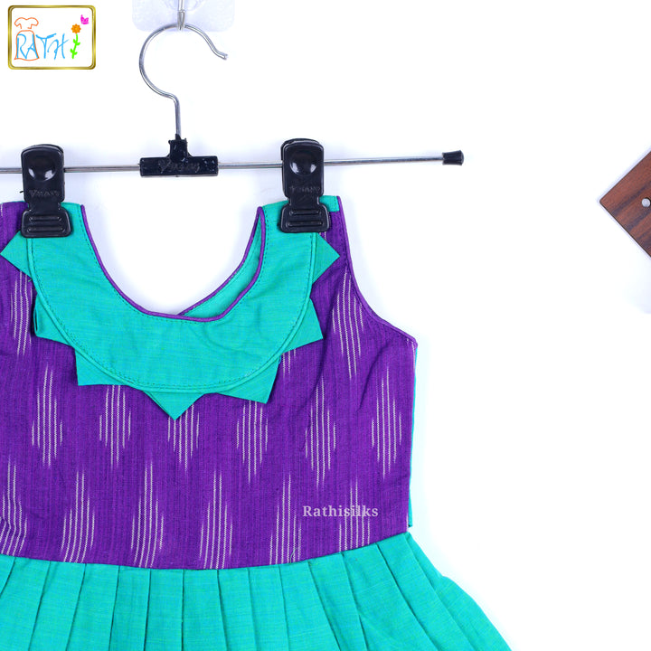 Peacock Grace Ikat Mangalagiri Cotton Frock