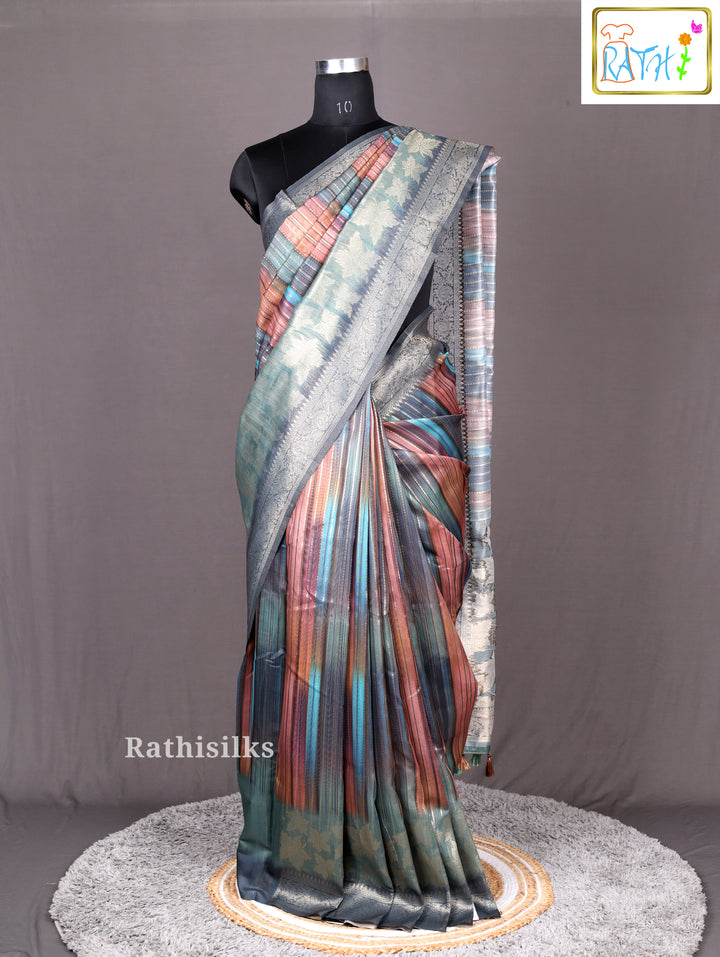 Elegant Multicolor Striped Synthetic Saree