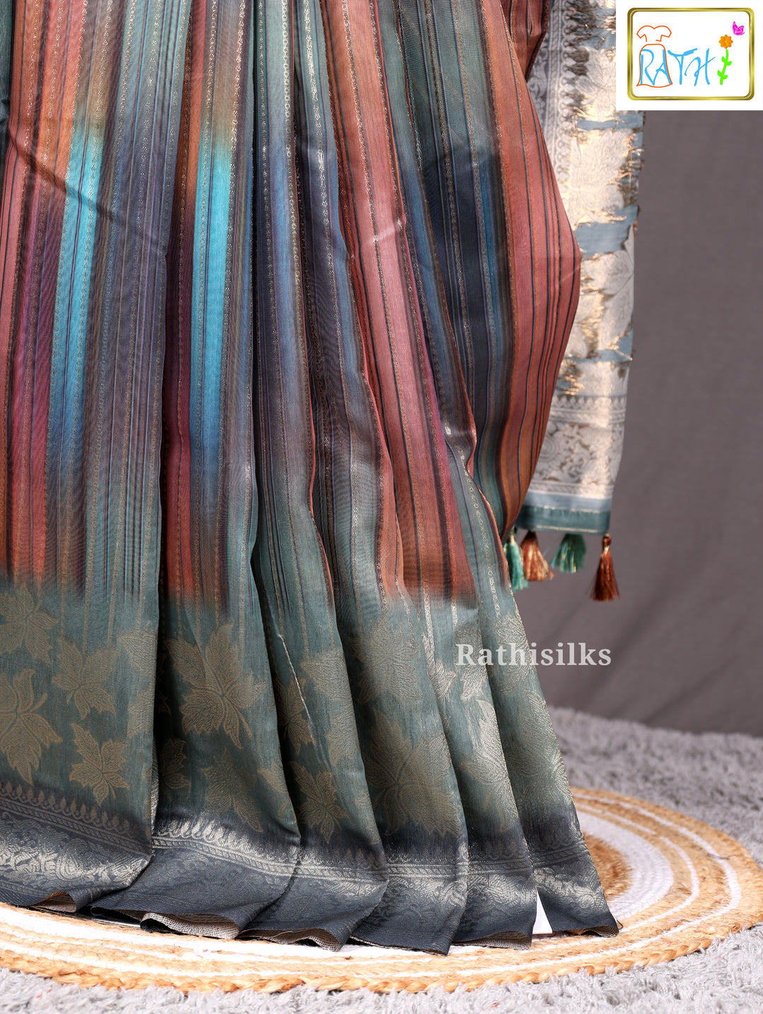 Elegant Multicolor Striped Synthetic Saree