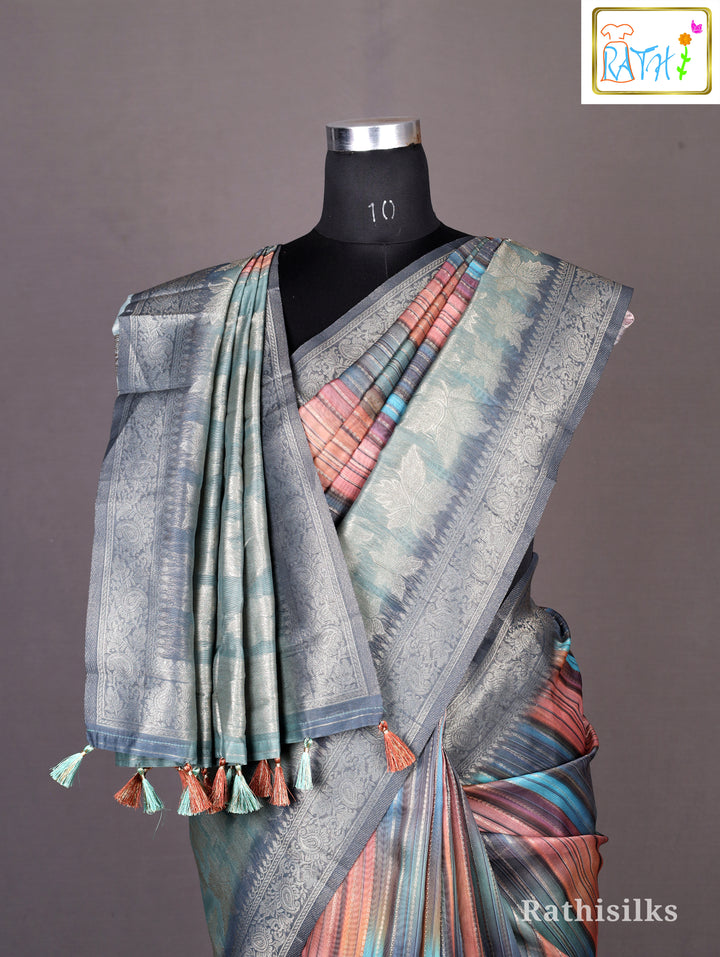 Elegant Multicolor Striped Synthetic Saree