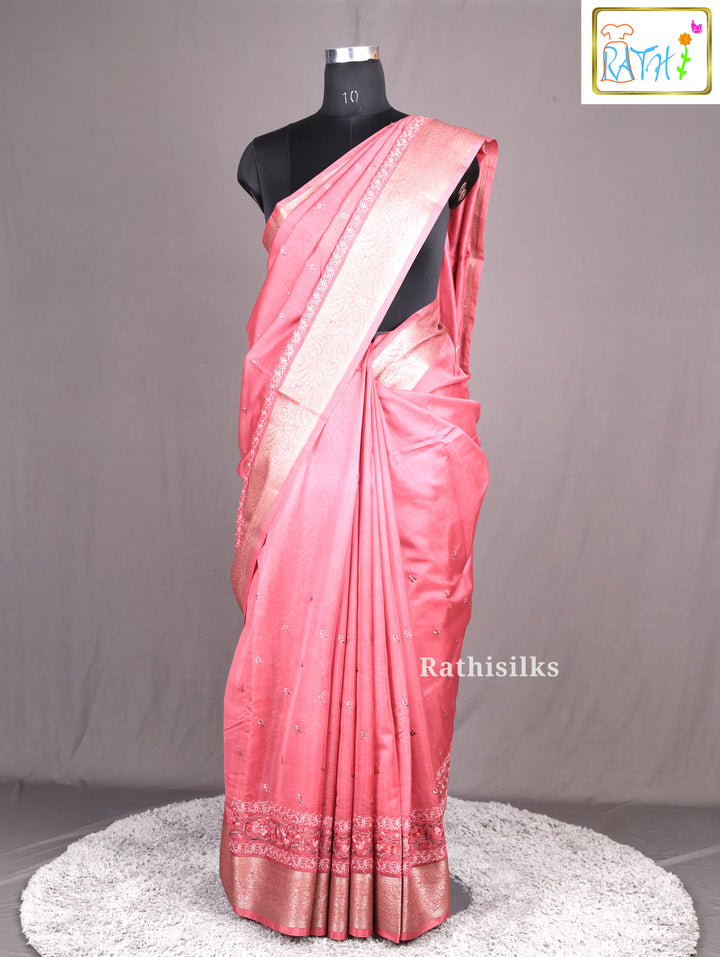 Elegant Coral Synthetic Saree