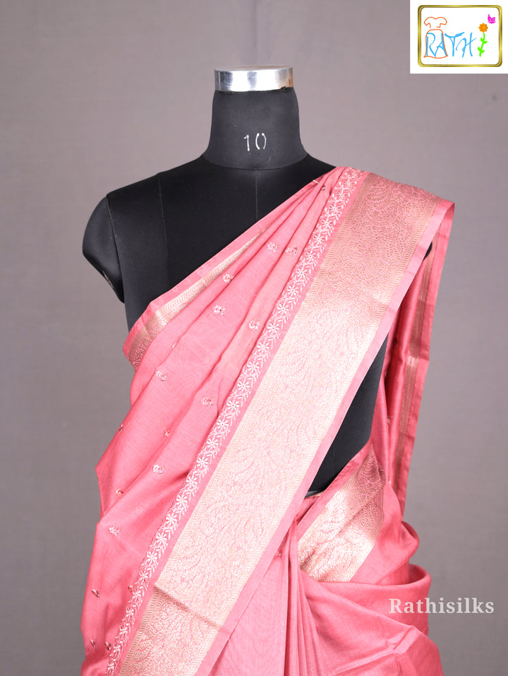 Elegant Coral Synthetic Saree