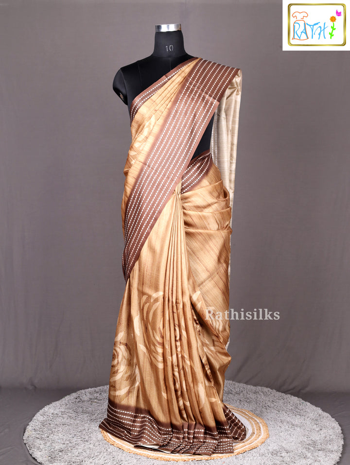 Elegant Golden Brown Synthetic Saree
