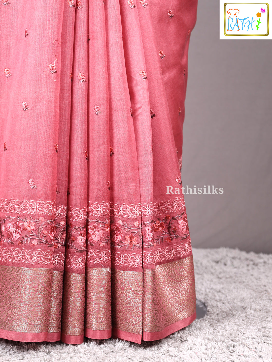 Elegant Coral Synthetic Saree