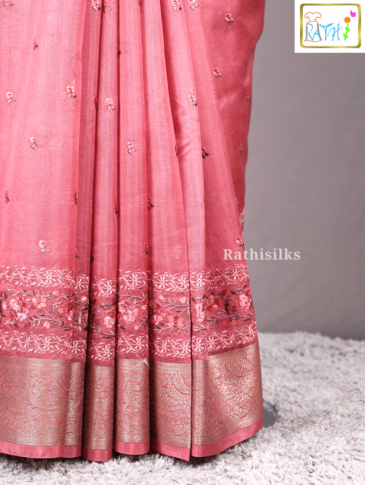Elegant Coral Synthetic Saree