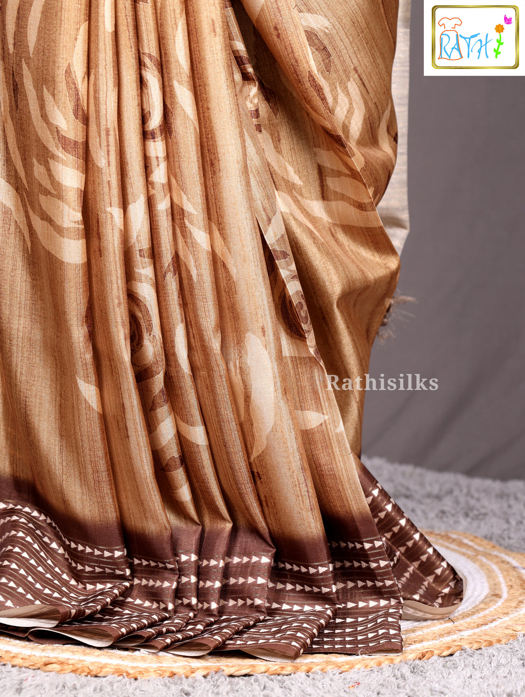 Elegant Golden Brown Synthetic Saree