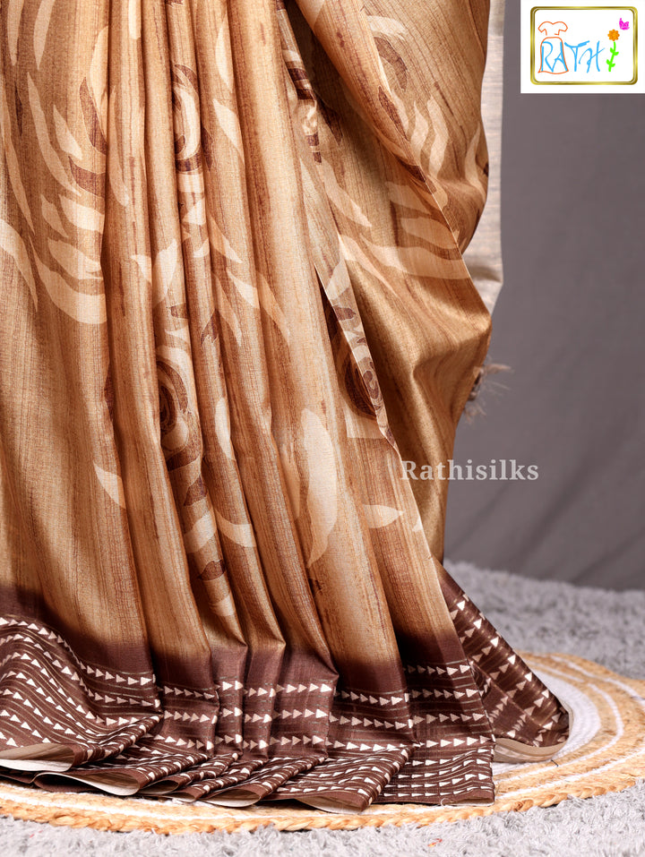 Elegant Golden Brown Synthetic Saree