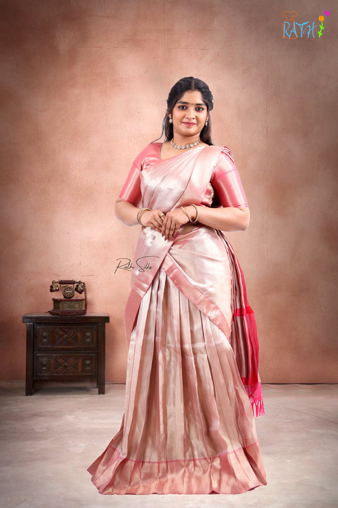 Elegant Blush Pink Art Silk Saree