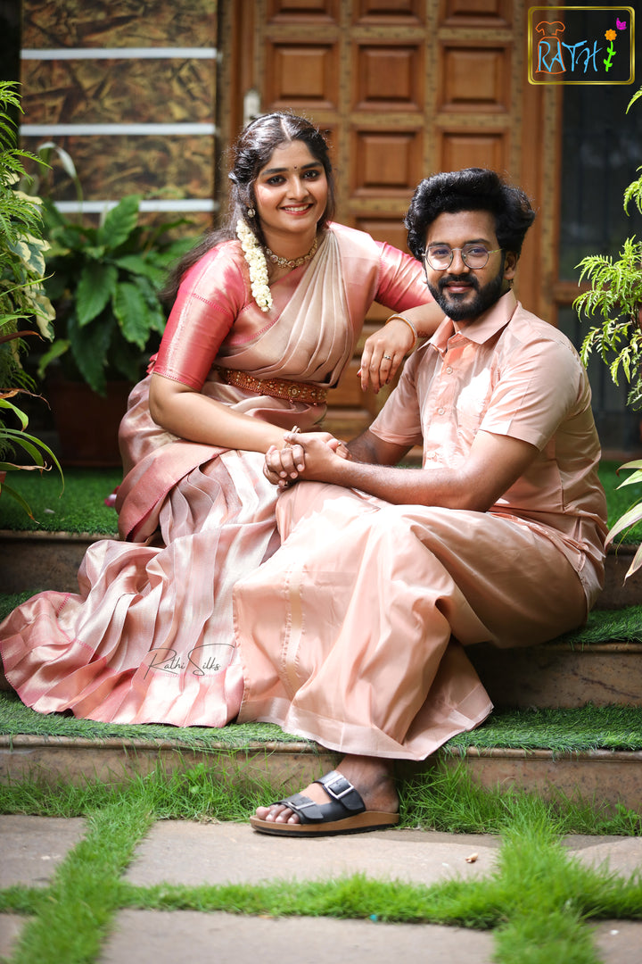 Blush Peach Art Silk Couple Combo