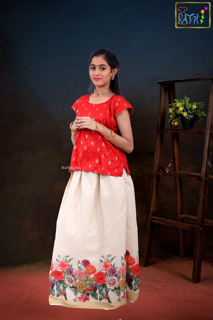 Graceful Ivory Floral Pavadai Set