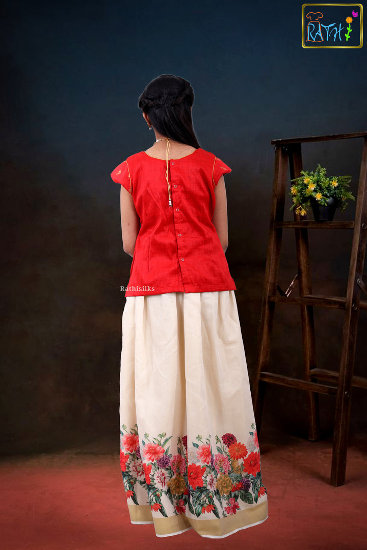 Graceful Ivory Floral Pavadai Set