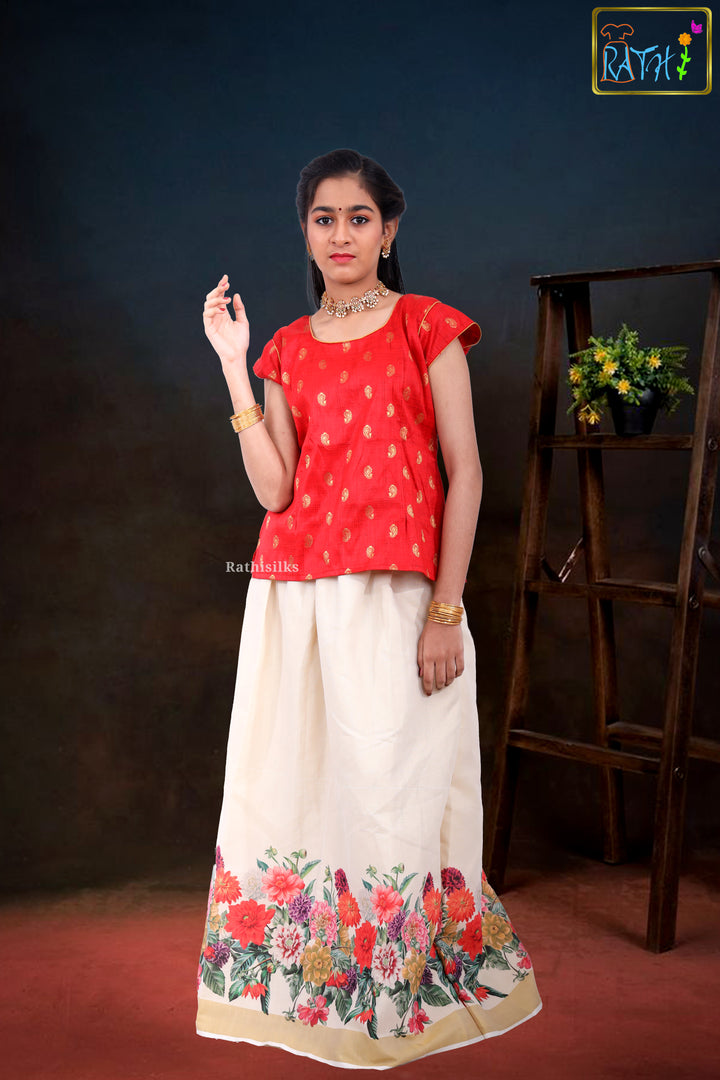 Graceful Ivory Floral Pavadai Set