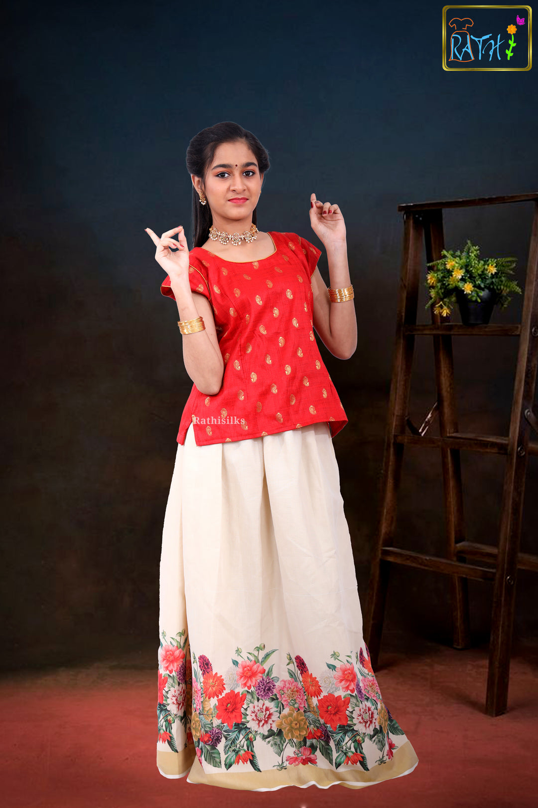 Graceful Ivory Floral Pavadai Set
