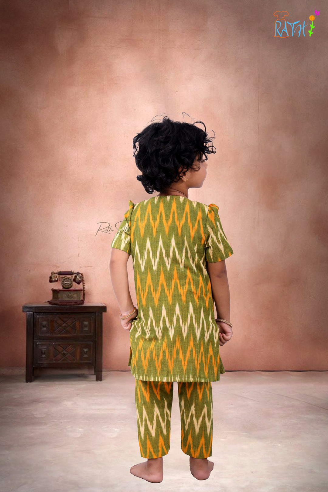 Vibrant Ikat Cotton Kurta & Pant Set for Girls