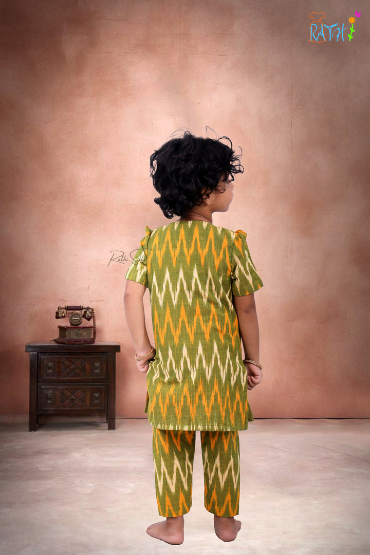 Vibrant Ikat Cotton Kurta & Pant Set for Girls