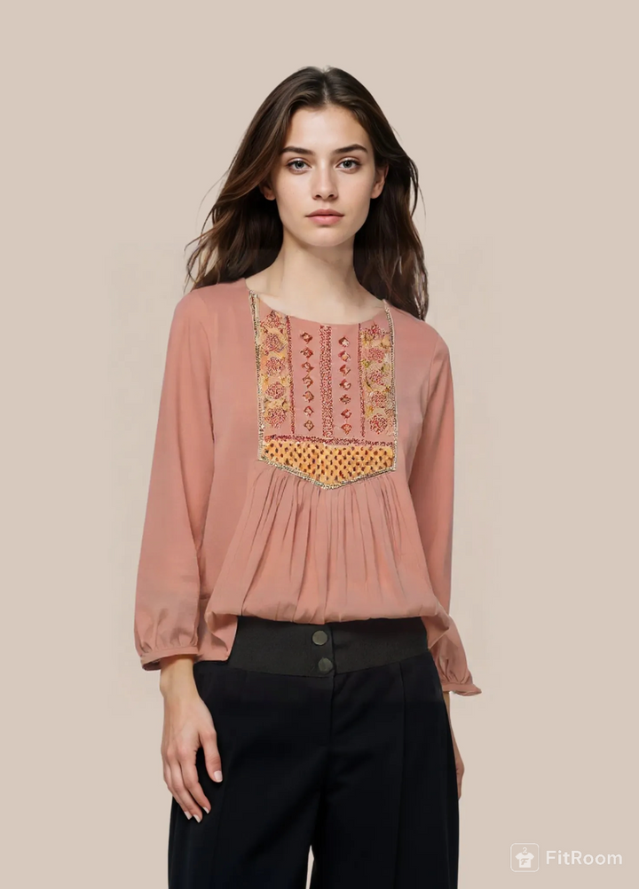 Rayon Embroidered Cotton Kurta Top